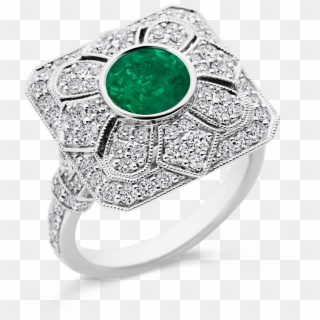 Emerald And Diamond Ring - Engagement Ring, HD Png Download