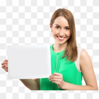 Woman Holding White Baneer Png Image - Woman Holding Banner Png, Transparent Png