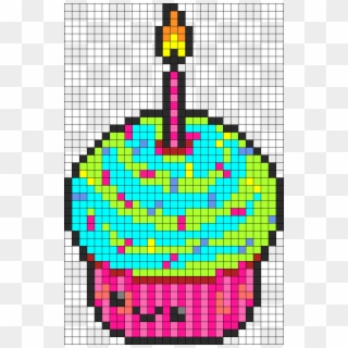 Kawaii Birthday Cupcake Perler Bead Pattern / Bead - Gateau En Pixel Art, HD Png Download