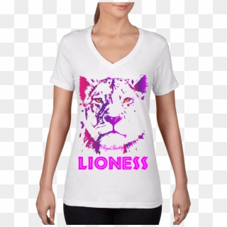 Lioness V-neck White - T-shirt, HD Png Download