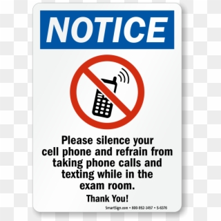 Silence Your Cell Phone Exam Room Sign - Dont Text And Drive Sign, HD Png Download