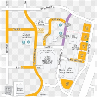 Map Of Parking Surrounding Fine Arts Venues - Erwin Center Drive Parking, HD Png Download