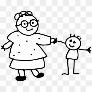 Grandmother Child Walking Hand In Hand Family Kid - Mom Outline, HD Png Download