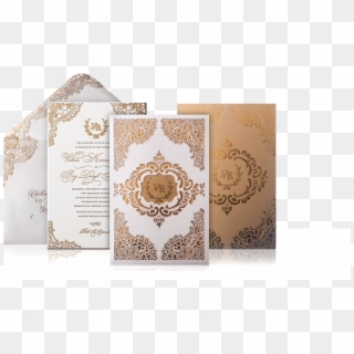 Gold And Ivory Lace Laser Cut Luxury Wedding Invitation - Laser Cut Wedding Cards Png, Transparent Png