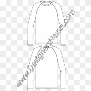 Dress Shirt Clipart Flat Sketch Men's - Raglan Sleeve Flat Sketch, HD Png Download