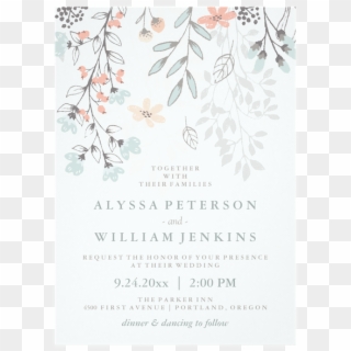 Boho Botanical Rustic Wedding In Coral And Grey Card - Wedding Invitation, HD Png Download