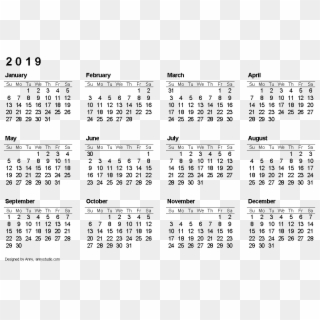 2019 Calendar Free Download Png - 12 Month Free Printable 2019 Calendar Printable, Transparent Png