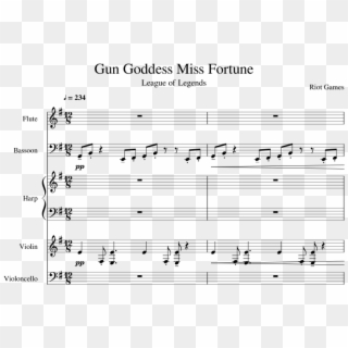 Gun Goddess Miss Fortune Sheet Music For Flute, Violin, - Sheet Music, HD Png Download