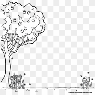Click To Save Image - Tree And Flower Clipart Black And White, HD Png Download