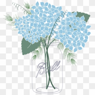 Shocking Mason Jar Clipart Blue Flower Picture Of Coloring - Hydrangea Mason Jar Clip Art, HD Png Download
