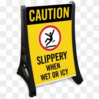 Caution Slippery When Wet Icy Sidewalk Sign - Sign, HD Png Download