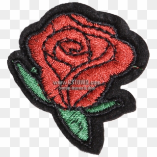 Little Red Rose With Green Leaves Embroidery Patch, HD Png Download
