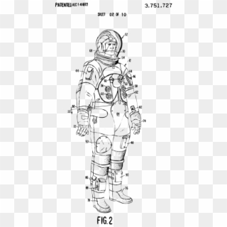 1973 Astronaut Space Suit Patent Artwork - Space Suit Patent Drawing, HD Png Download