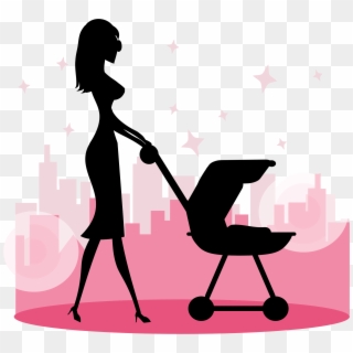 Big Image - Baby Carriage And Mom, HD Png Download
