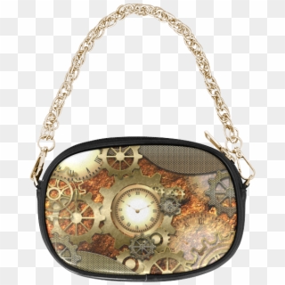 Steampunk, Golden Design, Clocks And Gears Chain Purse - Gold Star Black Purse, HD Png Download