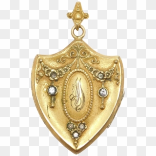 Antique Gold Filled Ornate Shield Shaped Locket Hearts - Locket, HD Png Download