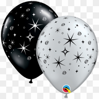 12579 -11″ Sparkles & Stars Silver/black - Gold And Black Balloons Png, Transparent Png