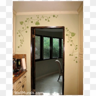 Painted Ivy On Wal In Kitchen - Window Borders Wall Painting Designs, HD Png Download