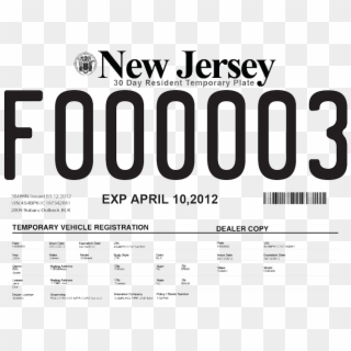 New Jersey Temporary License Plates - Human Action, HD Png Download