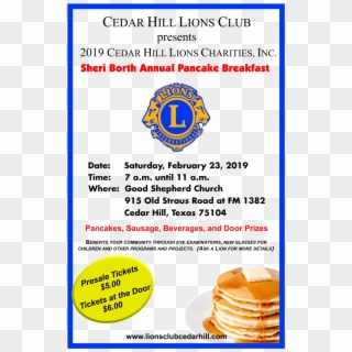 Sheri Borth Annual Pancake Breakfast - Lions Club, HD Png Download