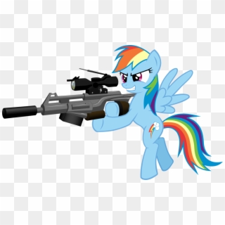 Snipers Clipart Popcorn - Rainbow Dash With Gun, HD Png Download