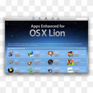 Mac App Store Gets 'enhanced For Os X Lion' Section - Mac Os X Lion, HD Png Download
