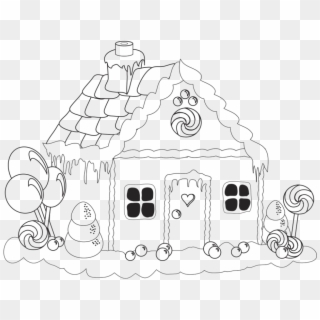 Coloring Pages - Gingerbread House Drawing Easy, HD Png Download