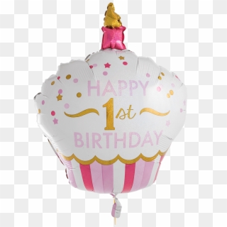 1st Birthday Pink Cupcake Supershape - Hot Air Balloon, HD Png Download
