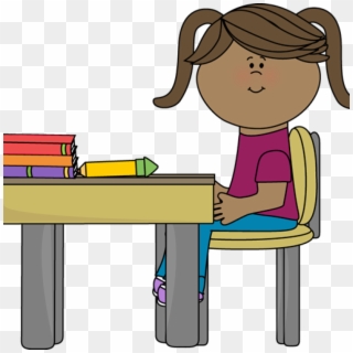 Student Working At Desk Clipart School Girl Sitting - Girl Sitting At Desk Clipart, HD Png Download