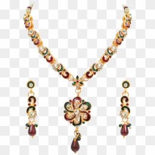 Red & Green Enamelled With White Kundan Polki Fashion - Polki Jewellery Png, Transparent Png