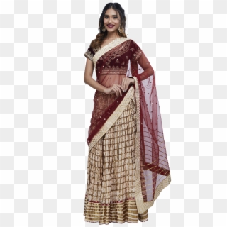 Maroon And Cream Velvet Lehenga Set By Stylease Exclusive - Sari, HD Png Download