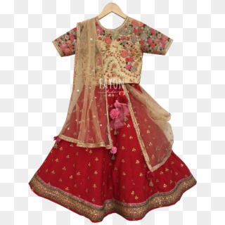 Beige Embroidery Choli With Red Embroidery Lehenga - Pattern, HD Png Download