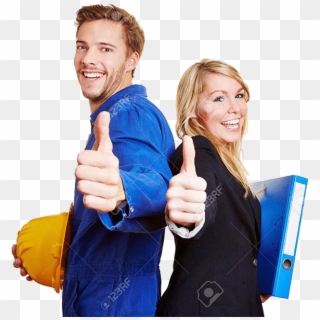 16979691 Happy Construction Worker In Overall And Business - Construction Girl Thumb Up, HD Png Download