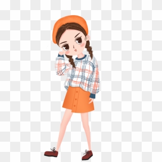 Cute Little Girl Smiling Young Lady Hand Painted Illustration - Cartoon, HD Png Download