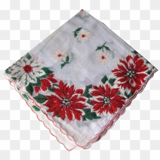 Vintage Christmas Holiday Poinsettia Handkerchief / - Handkerchief Png, Transparent Png