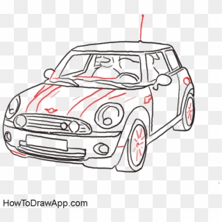 Car Side View Drawing - Mini Cooper Drawing Easy, HD Png Download