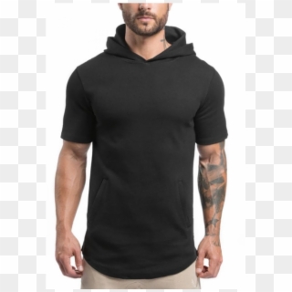 High Quality Short Sleeve Hoodies With Hood For Men - Men's Black Short Sleeve Hoodie, HD Png Download