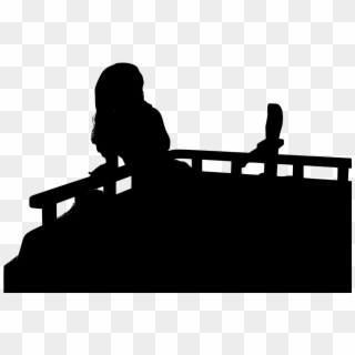 Girl Sitting On Roof - Silhouette, HD Png Download