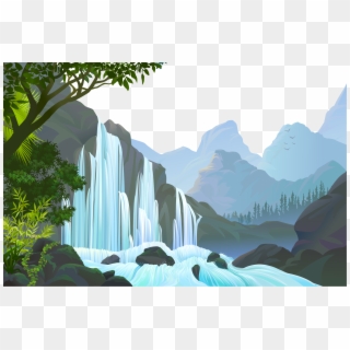 Nature Waterfalls Transprent Png Free - Jungle Waterfall Illustration, Transparent Png