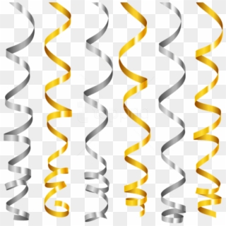 Free Png Silver And Gold Curly Ribbons Png Images Transparent - Gold Ribbon Border Clipart, Png Download