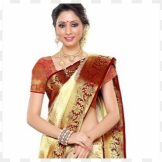 Creamred Saree Front - Sari, HD Png Download