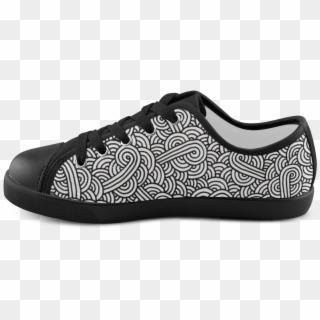 Black And White Swirls Doodles Canvas Kid's Shoes - Skate Shoe, HD Png Download