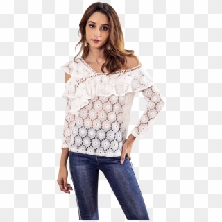 White Lace Chic Top With Irregular Shoulder, HD Png Download