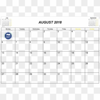 August 2018 Calendar Printable - Transparent March 2017 Calendar, HD Png Download