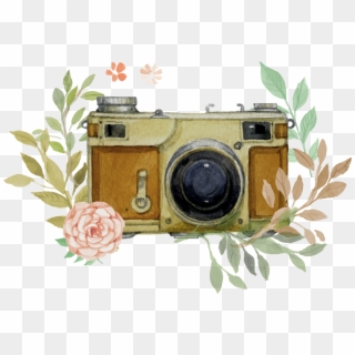 Vector Camera Watercolor - Camera With Flowers Png, Transparent Png