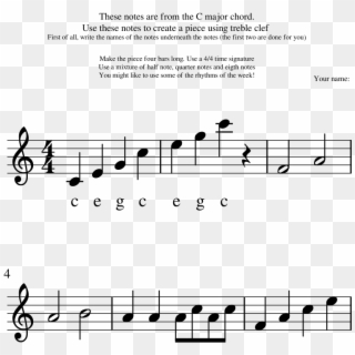 Lesson 4 Writing With The C Major Chord In Treble Clef - Treble Clef 4 4 Notes, HD Png Download