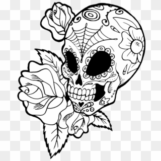 Roses Drawings With Sugar Skulls Download - Mexican Skull Drawings, HD Png Download