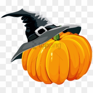 Pumpkin Wearing Witch Hat - Pumpkin With Witch Hat, HD Png Download