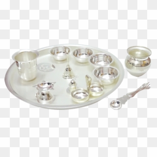 Pooja Set Of 12pcs,silver Plated,online Gifts Shopping - Karahi, HD Png Download