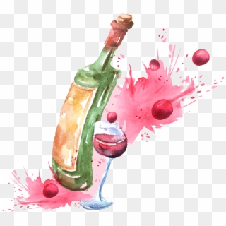 Banner Transparent Library Red Champagne Cocktail Painting - Paintings Of Bottle Of Champagne, HD Png Download